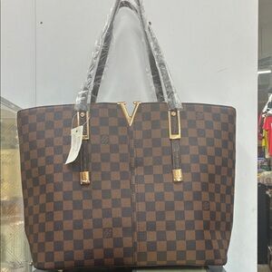 lv Brown Checkered Tote Bag